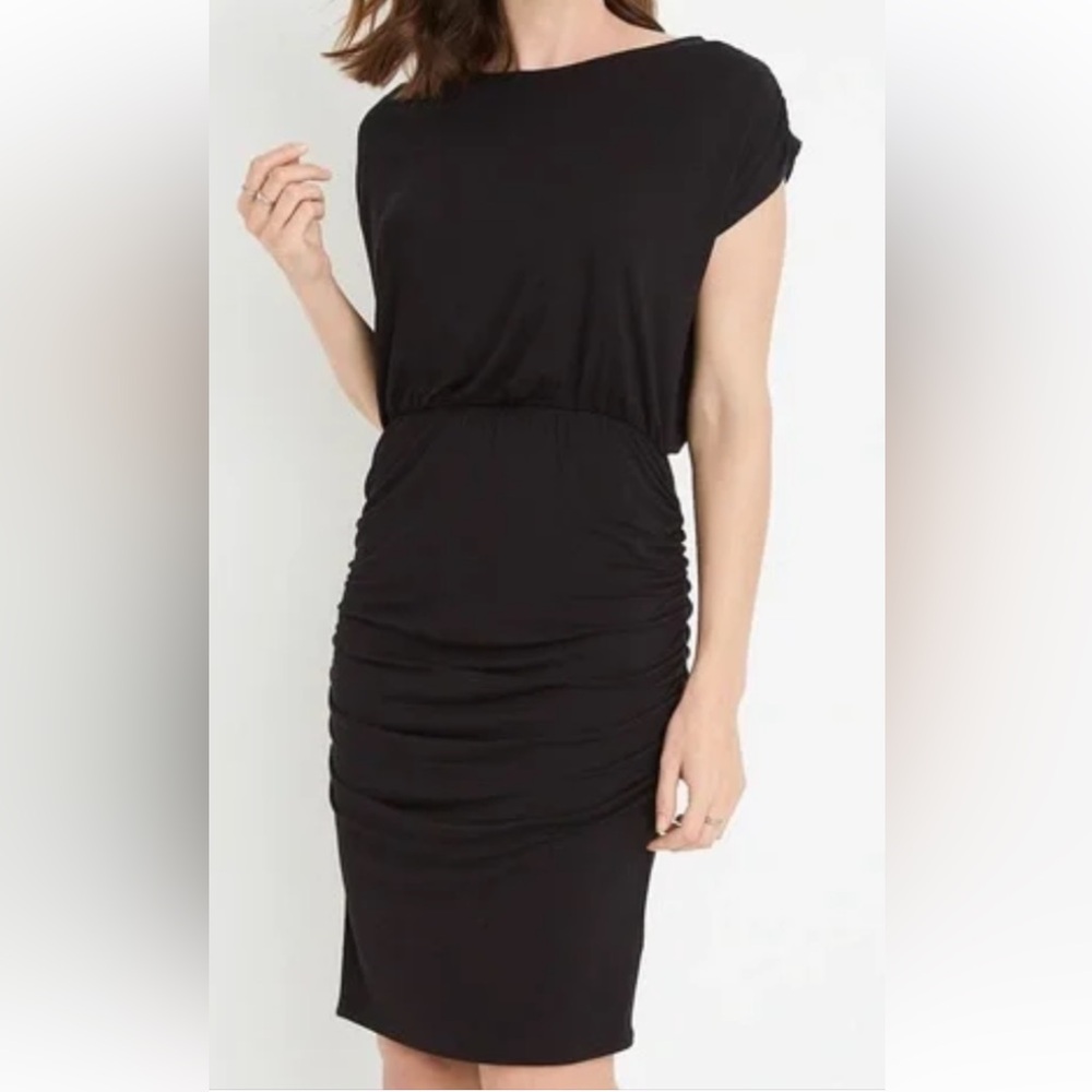 Maurices Black Sheath Midi Dress cuff sleeve Crew Neck